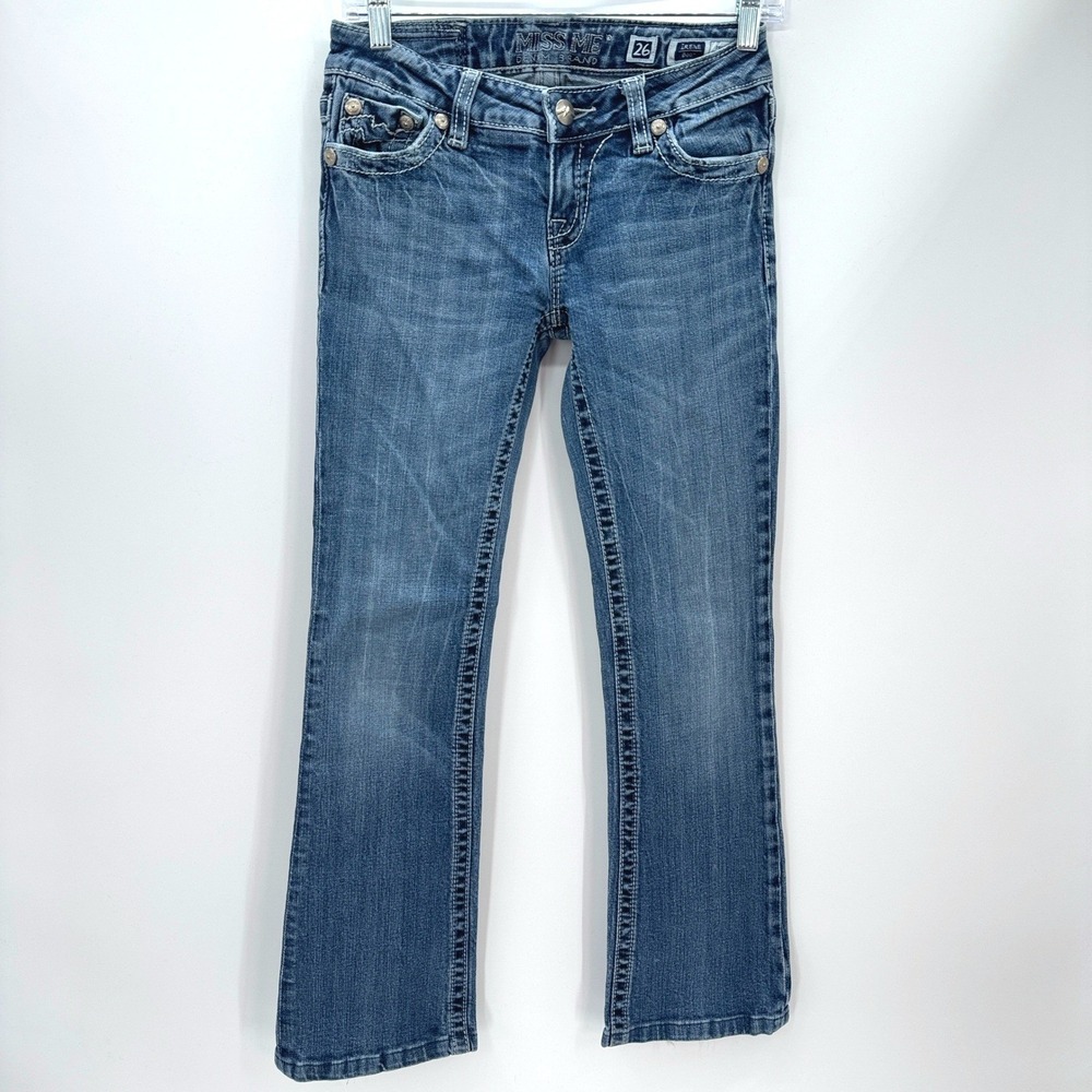 Miss Me Jeans Irene Bootcut Blue Denim Size 26‎ Rhinestone Embellished